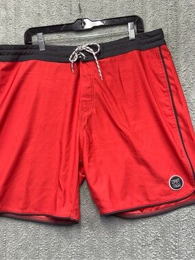 Drift Seaside men’s 40board shorts Red Swim Trunks with Black Waistband